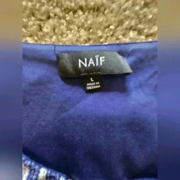 Naif Bohemian Sleeveless Blue & White Maxi Dress w/ Empire Waist, Size Large - Picture 4 of 6